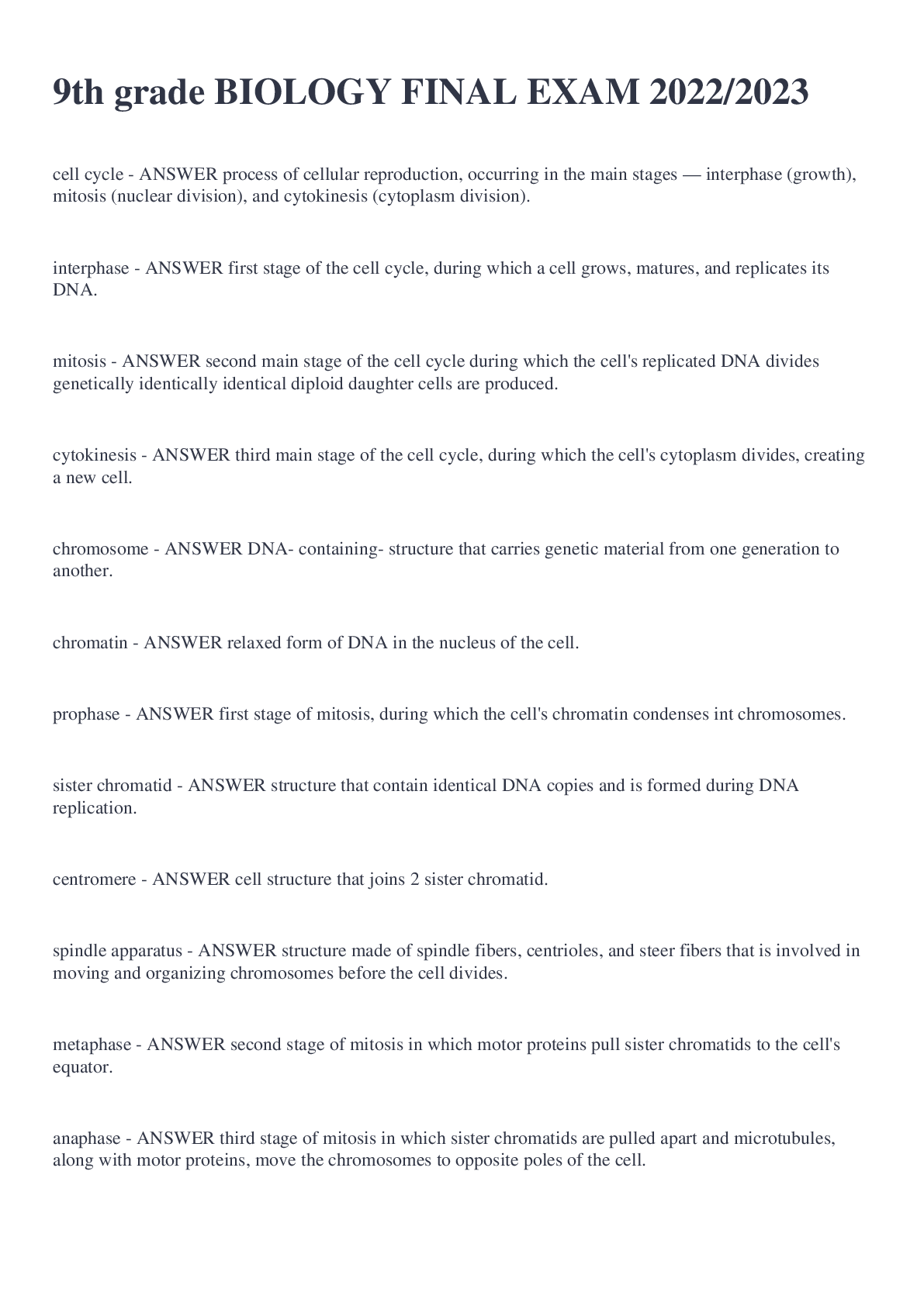 Preview image of 9th grade BIOLOGY FINAL EXAM 2022/2023 document